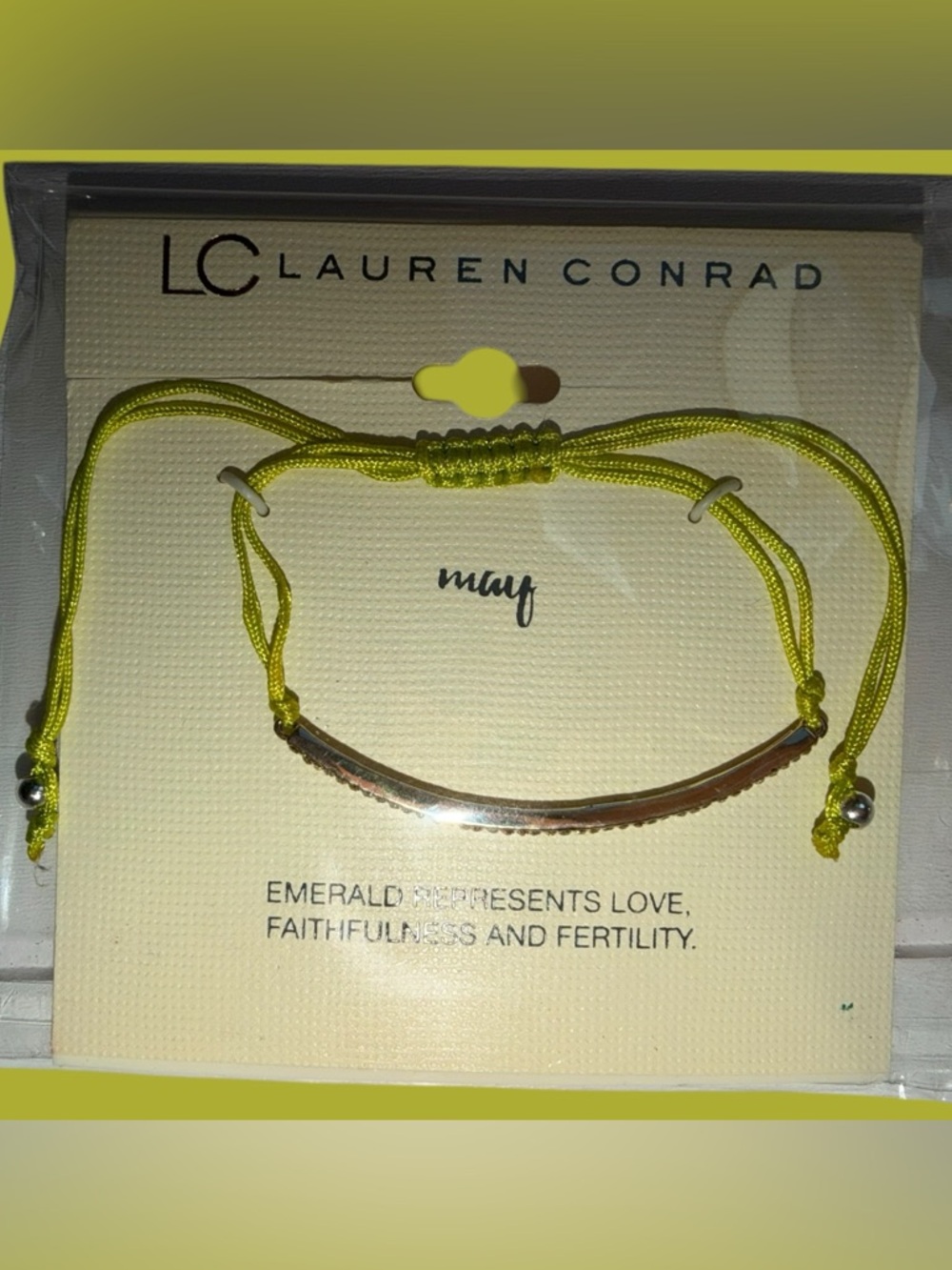 💥5/25💥 Lauren Conrad Yellow Cord Bar Bracelet NWT Love Fertility Faithfullness